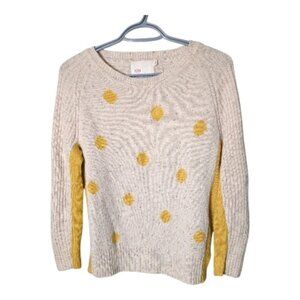 Anthropologie Yoon Polka Dot Lambs Wool Blend Sweater Beige/Oatmeal/Mustard Sz M